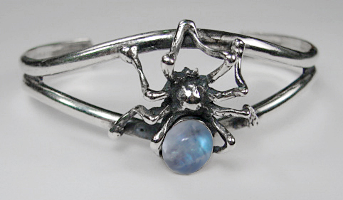 Sterling Silver Spider Cuff Bracelet With Rainbow Moonstone